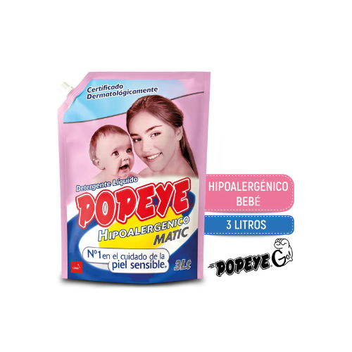 1x Detergente Hipoalergénico Popeye Bebé Matic Doypack 3lt