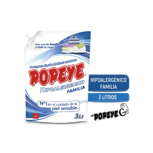 1x Detergente Hipoalergénico Popeye Familia Matic Doypack 3 Lt