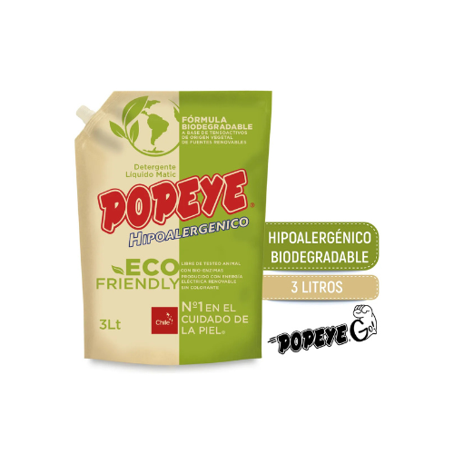 Detergente Líquido Popeye Ecofriendly Matic Doypack 3lt