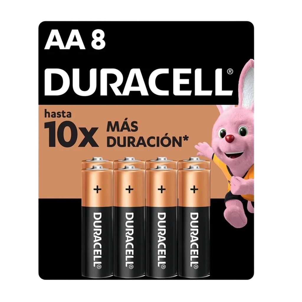 Pila Duracell AA, (8 pilas de larga duración, doble A)