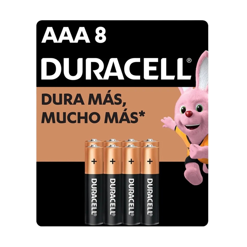 1x Pila Duracell AAA, (8 pilas, batería triple A, DURA más)