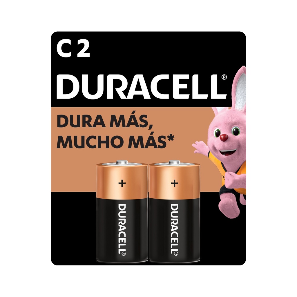 Pila Duracell Tipo C, (2 pilas, batería mediana, DURA más)