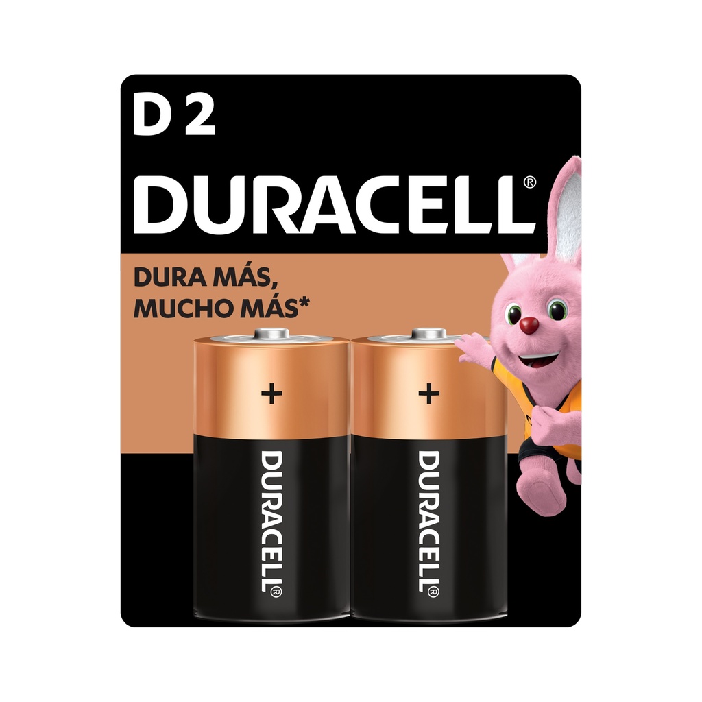 1x Pila Duracell Tipo D, (2 pilas, batería grande, DURA más)