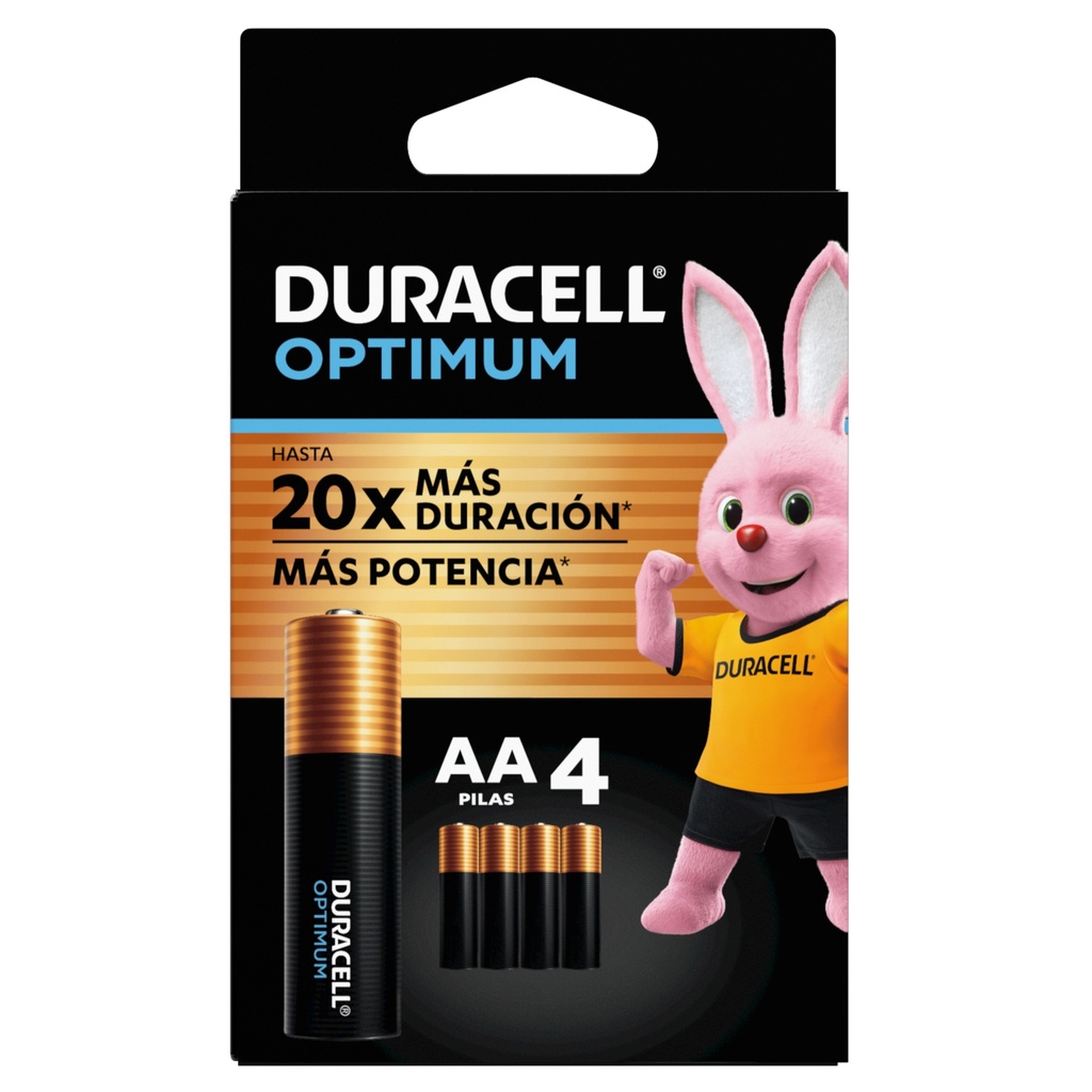 1x Pila Duracell Optimum AA, (4 pilas doble A, más POTENCIA)