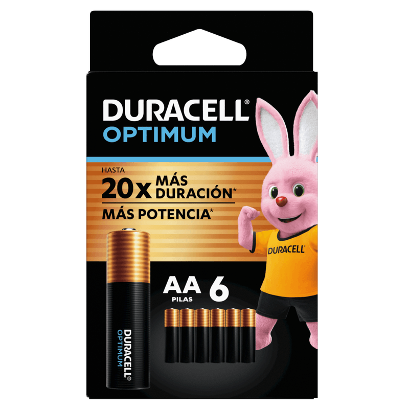 Pila Duracell Optimum AA, (6 pilas doble A, más POTENCIA)