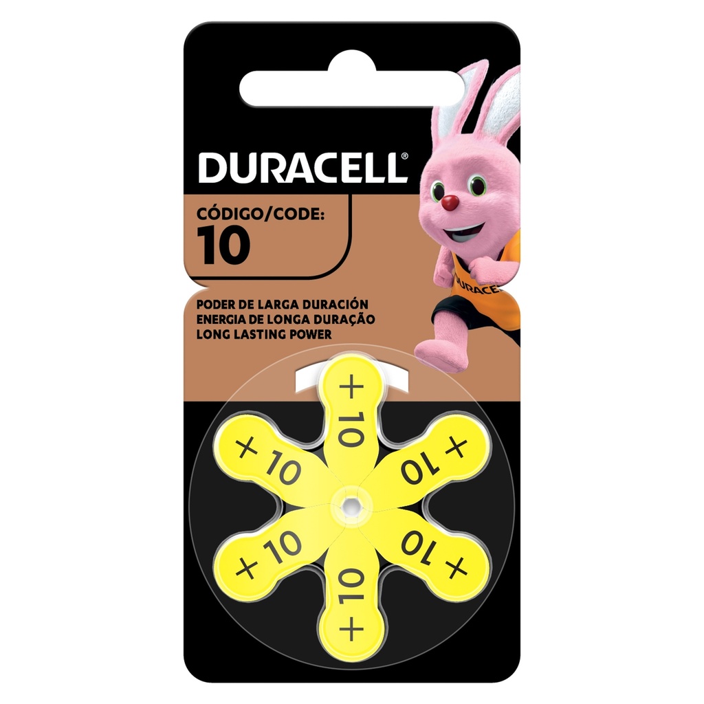 1x Pila Duracell para audifonos tamaño 10, (6 pilas auditivas)