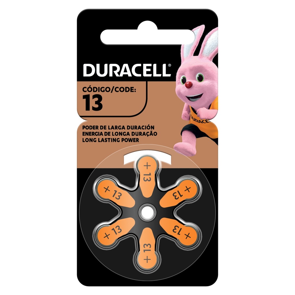 Pila Duracell para audífonos tamaño 13, (6 pilas auditivas)