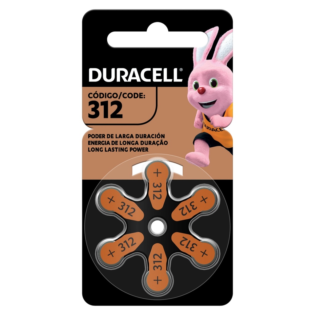 1x Pila Duracell para audífonos tamaño 312, (6 pilas auditivas)
