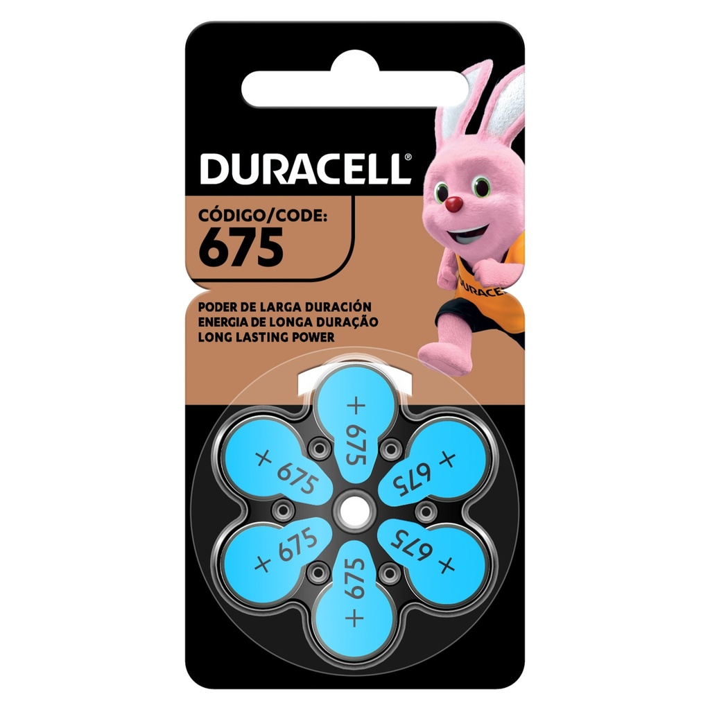 Pila Duracell para audífonos tamaño 675, (6 pilas auditivas)
