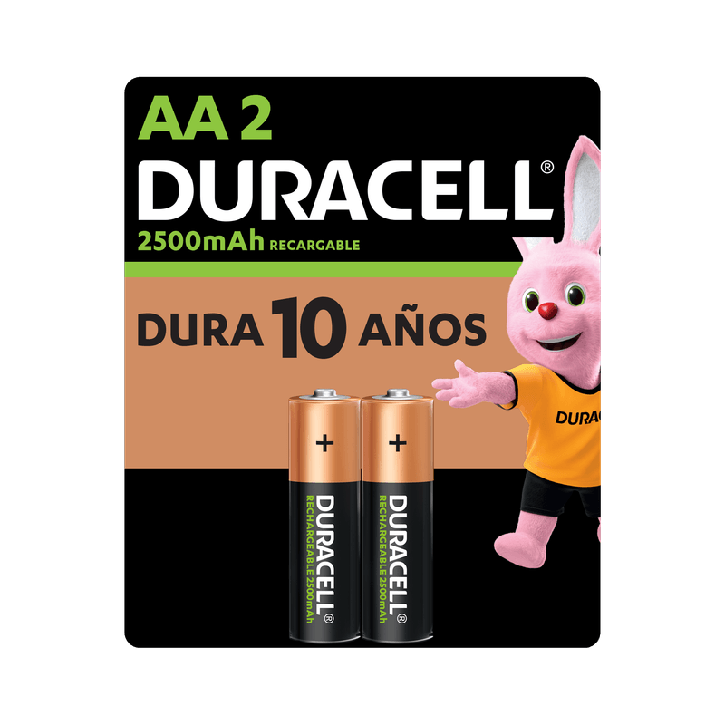 1x Pila Duracell Recargable AA, (2 pilas de 2500mAh, doble A)