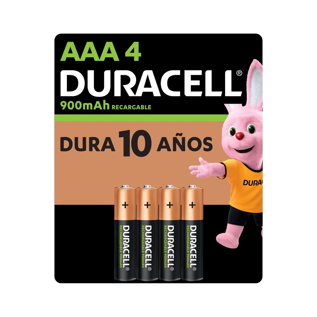 1x Pila Duracell Recargable AAA, (4 pilas de 900mAh, triple A)