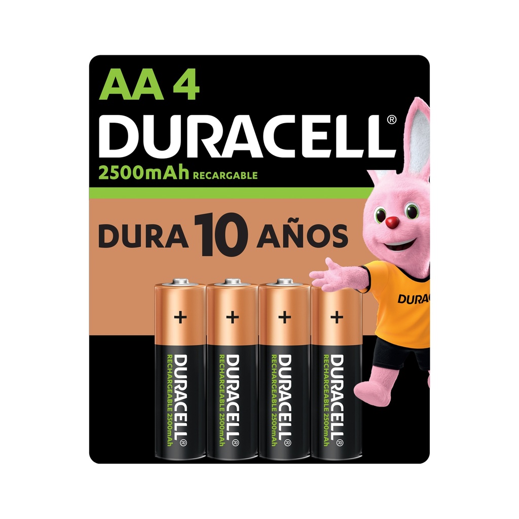 1x Pila Duracell Recargable AA, (4 pilas de 2500mAh, doble A)