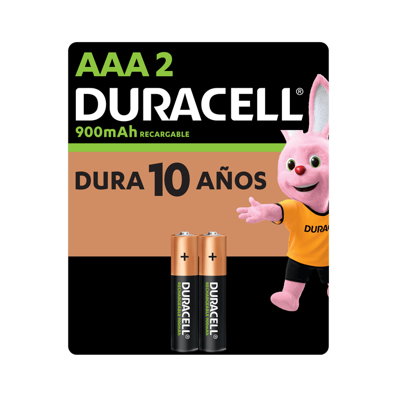 1x Pila Duracell Recargable AAA, (2 pilas de 900mAh, triple A)