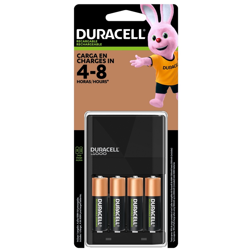 1x Cargador de Pilas Duracell AA/AAA, (+4 pilas recargables AA)