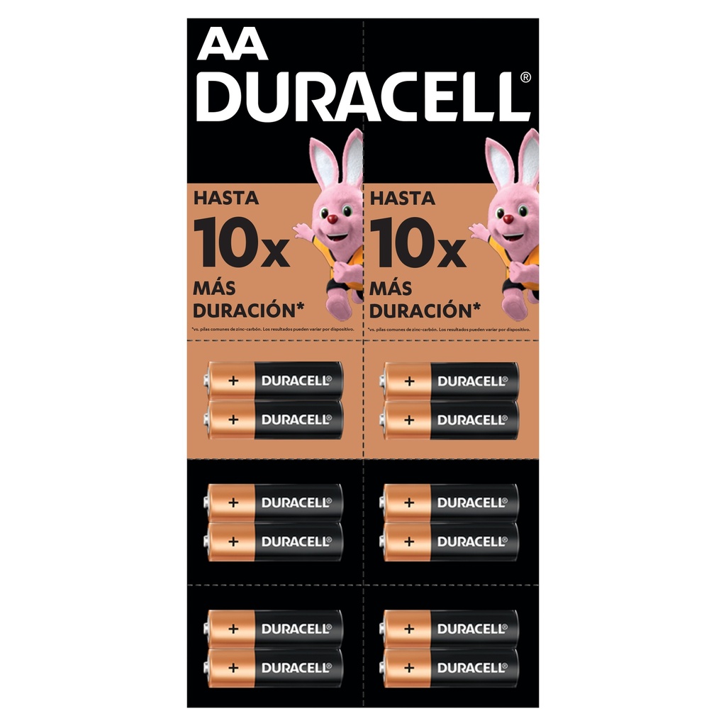 1x Pila Duracell AA, (Tira de 12 pilas, doble A, DURA más)