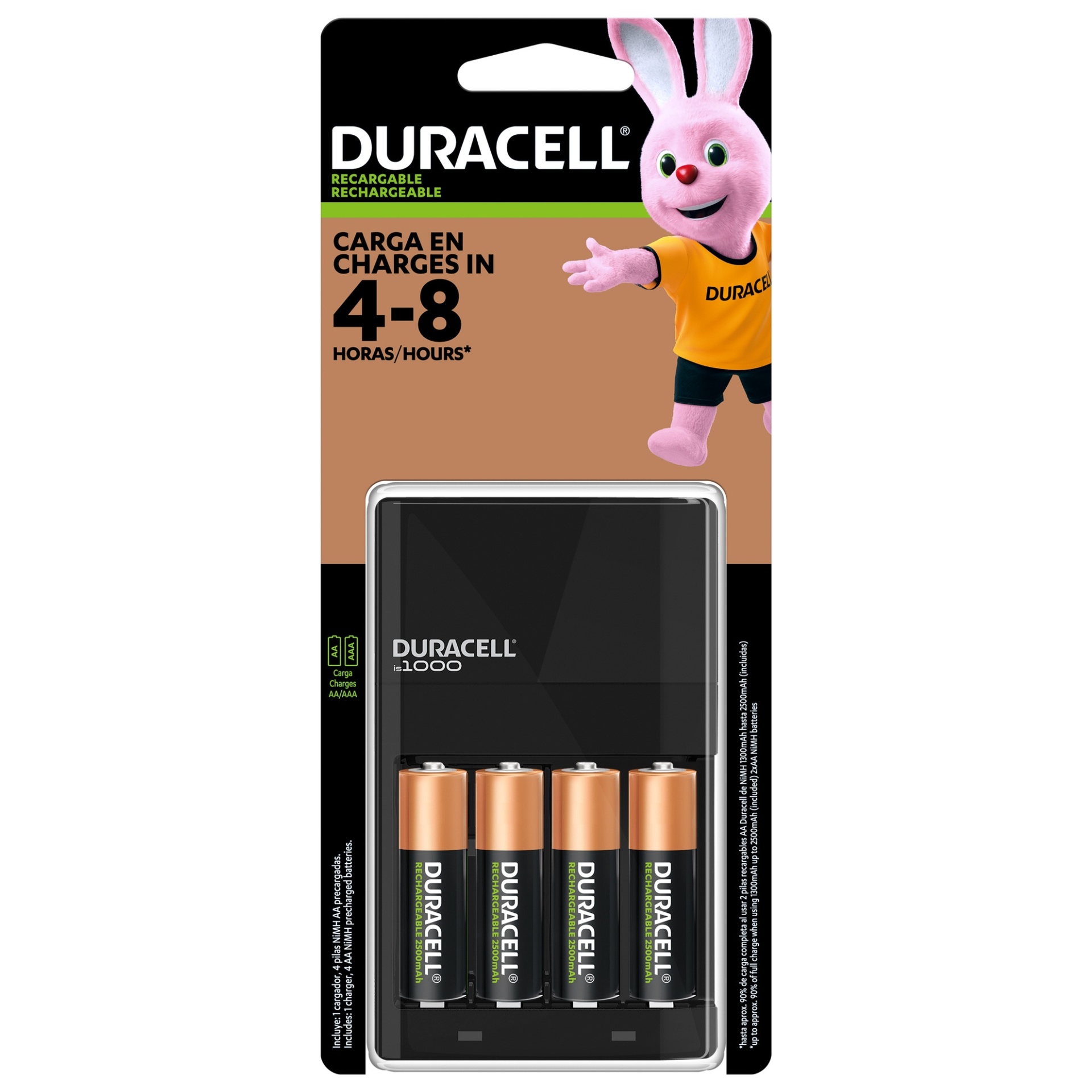 [1249400000] Cargador de Pilas Duracell AA/AAA, (+4 pilas recargables AA)