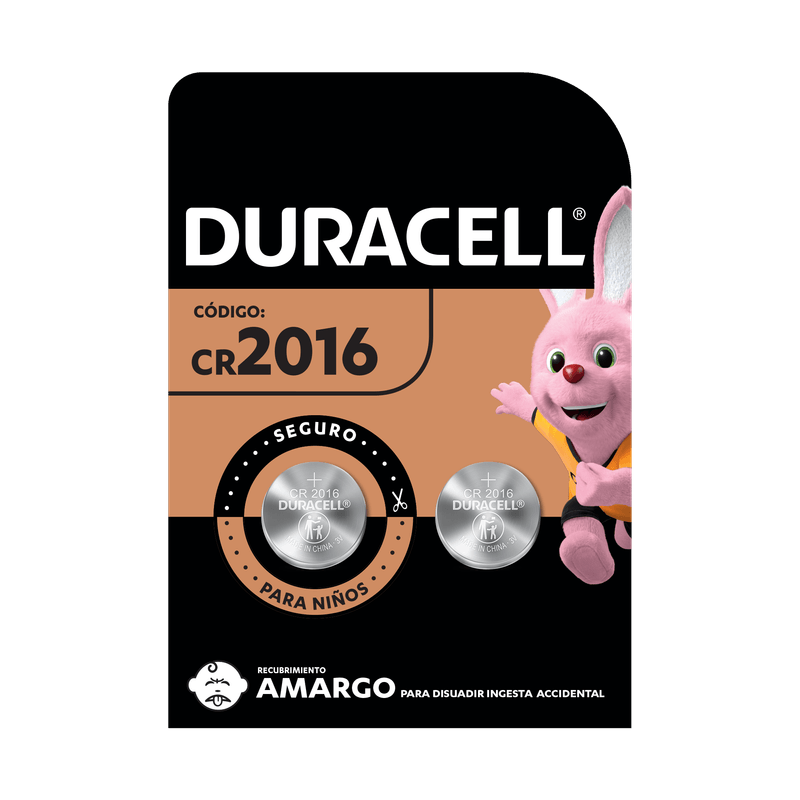 [1249800000] Pila Duracell 2016, (2 pilas CR2016 3V, batería de litio)